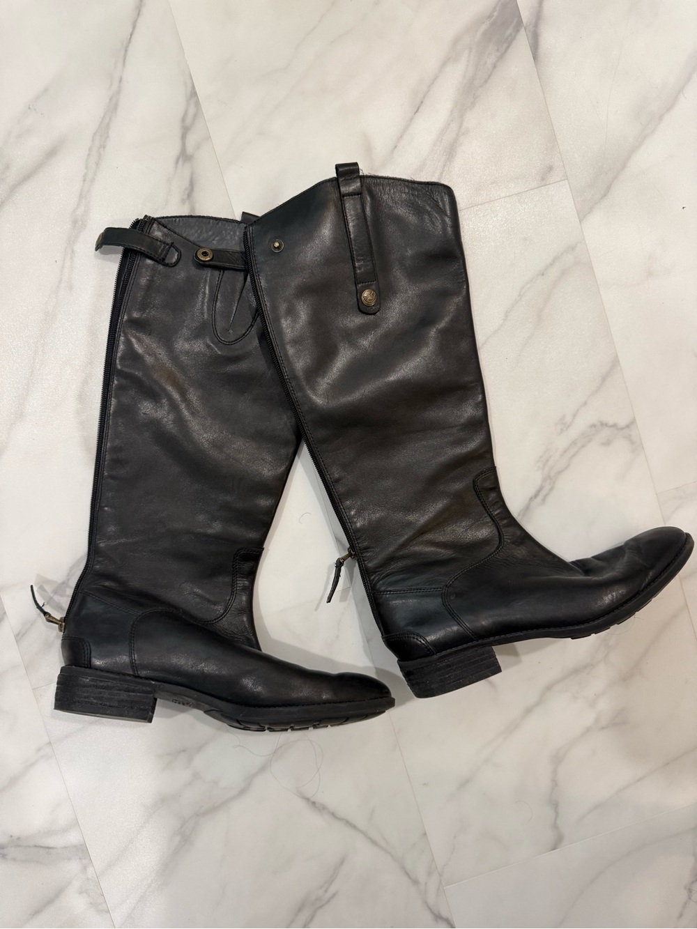 Sam Edelman Black Leather Tall Zip-Back Riding Boots